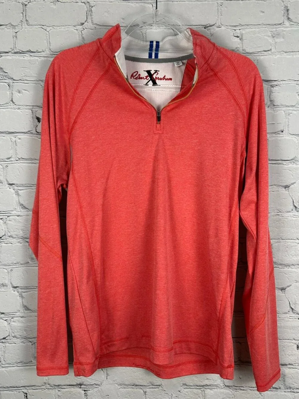 Robert‎ Graham X Men's Quarter Zip Lightweight Golf Pullover, Size Medium, Coral